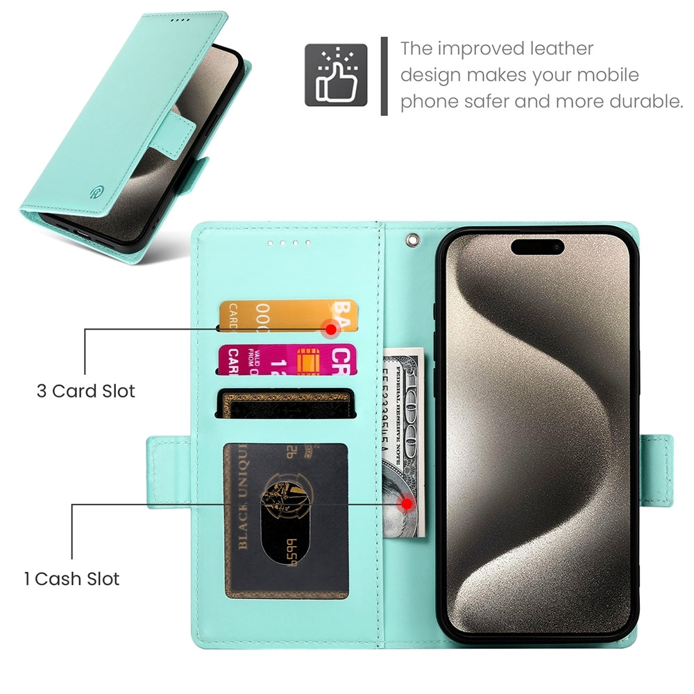 iPhone 15 Pro Magnetic Leather Wallet Case with Card Slots, Stand Function & Full Protection