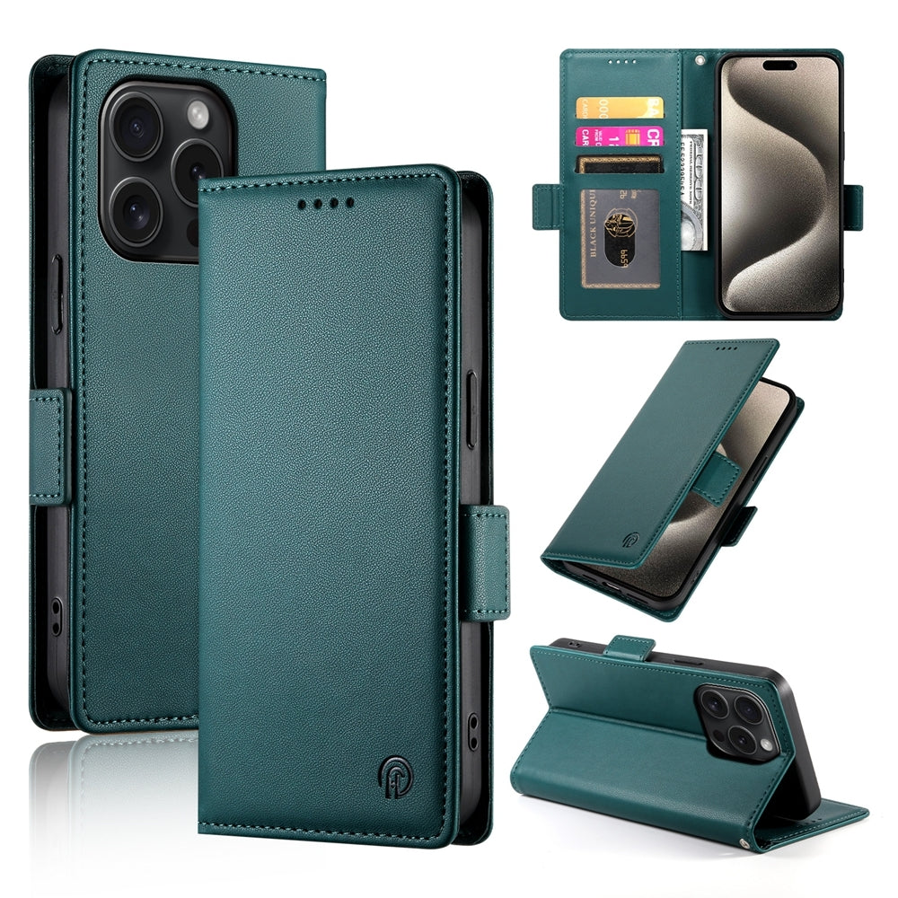 iPhone 15 Pro Magnetic Leather Wallet Case with Card Slots, Stand Function & Full Protection