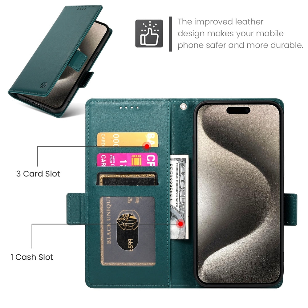 iPhone 15 Pro Magnetic Leather Wallet Case with Card Slots, Stand Function & Full Protection