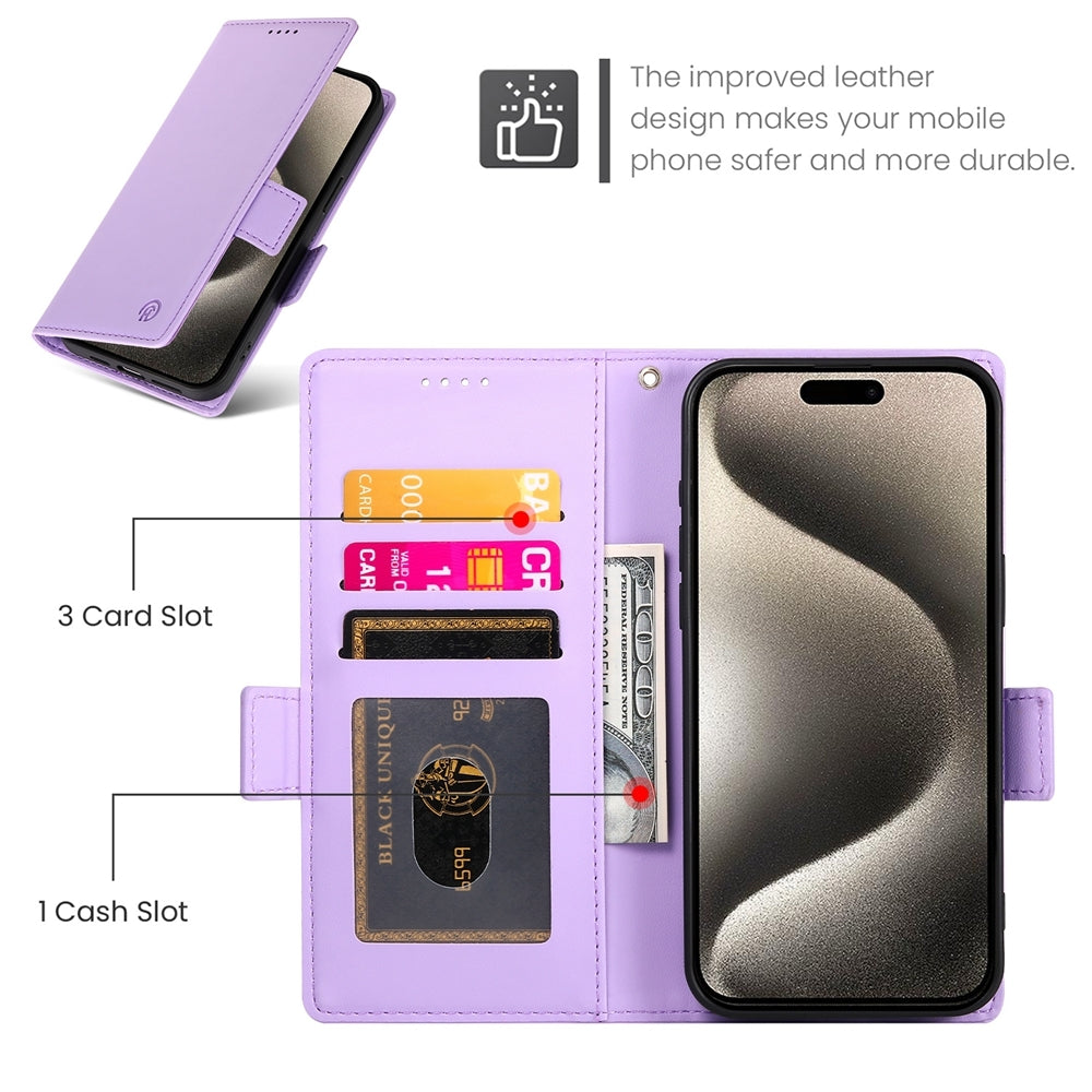iPhone 15 Pro Magnetic Leather Wallet Case with Card Slots, Stand Function & Full Protection