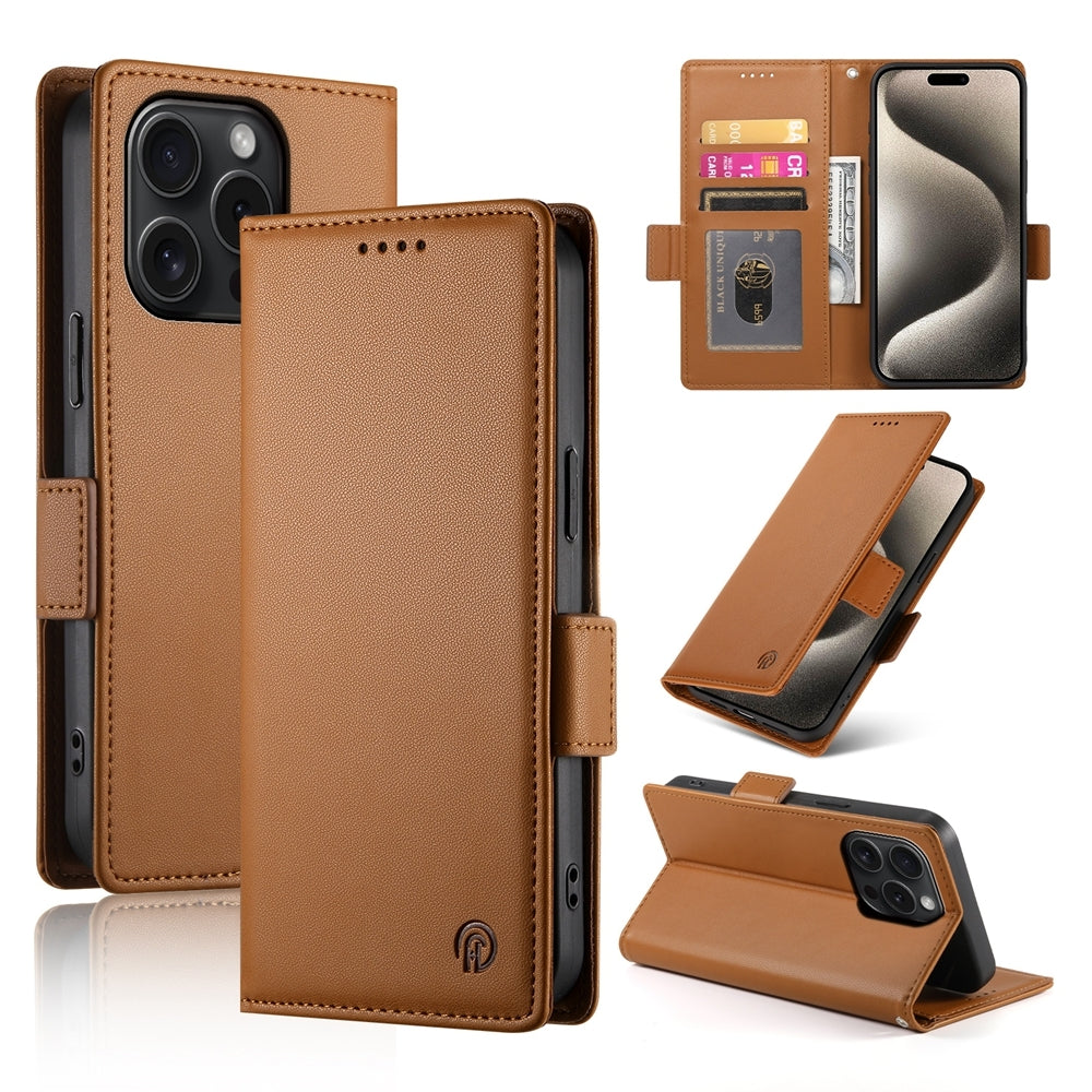 iPhone 15 Pro Magnetic Leather Wallet Case with Card Slots, Stand Function & Full Protection