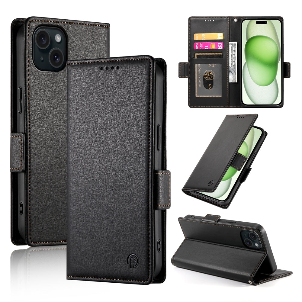iPhone 15 Plus Magnetic Leather Wallet Case with Card Slots, Stand Function & Full Protection