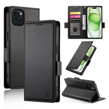 iPhone 15 Plus Magnetic Leather Wallet Case with Card Slots, Stand Function & Full Protection
