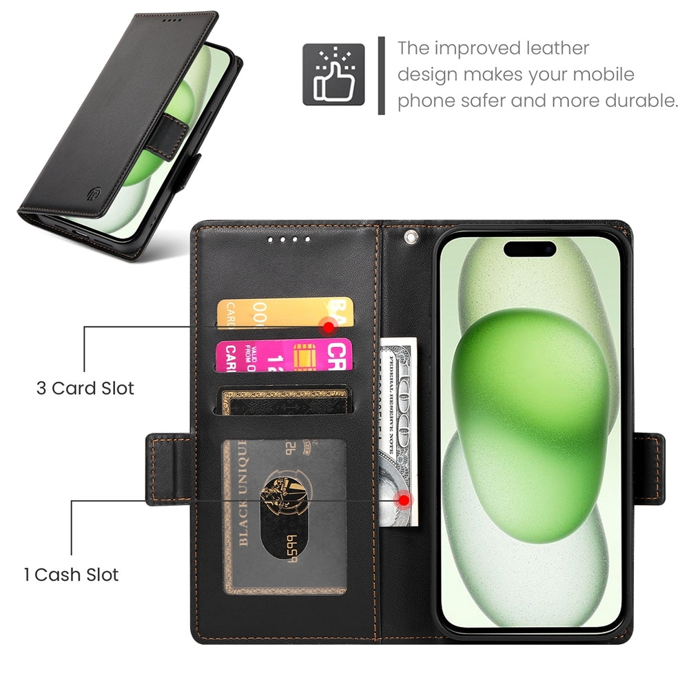iPhone 15 Plus Magnetic Leather Wallet Case with Card Slots, Stand Function & Full Protection