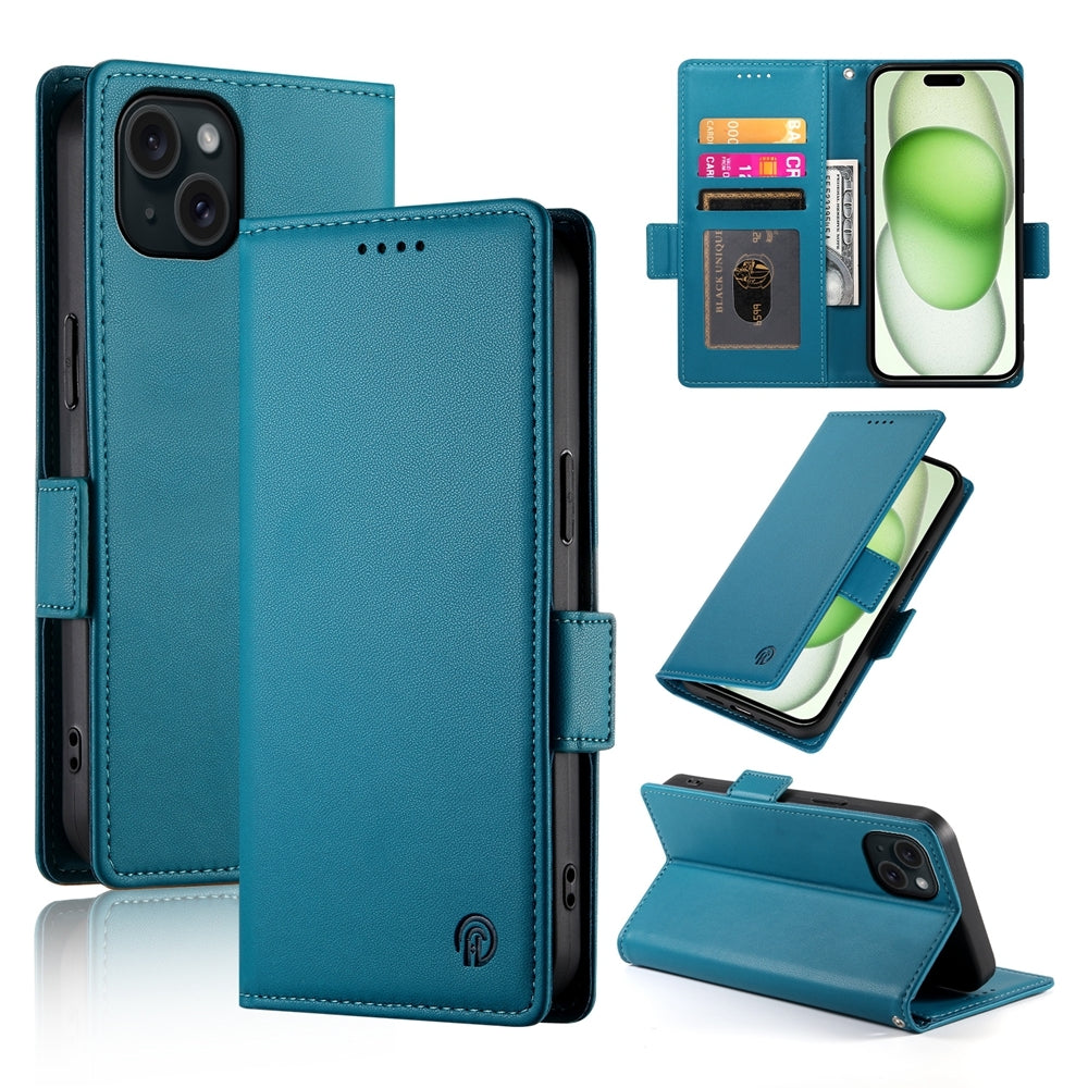 iPhone 15 Plus Magnetic Leather Wallet Case with Card Slots, Stand Function & Full Protection