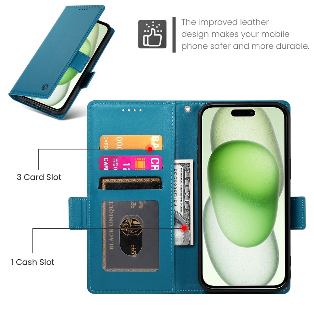 iPhone 15 Plus Magnetic Leather Wallet Case with Card Slots, Stand Function & Full Protection