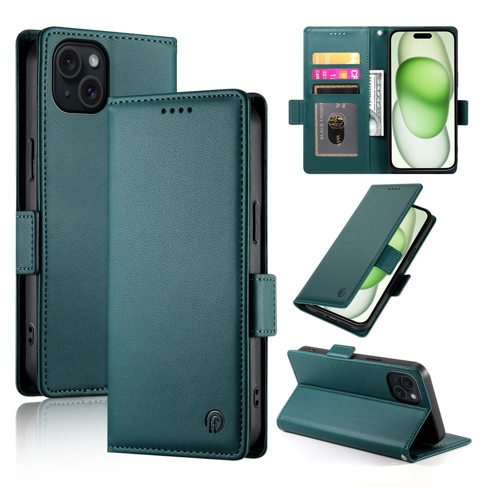 iPhone 15 Plus Magnetic Leather Wallet Case with Card Slots, Stand Function & Full Protection
