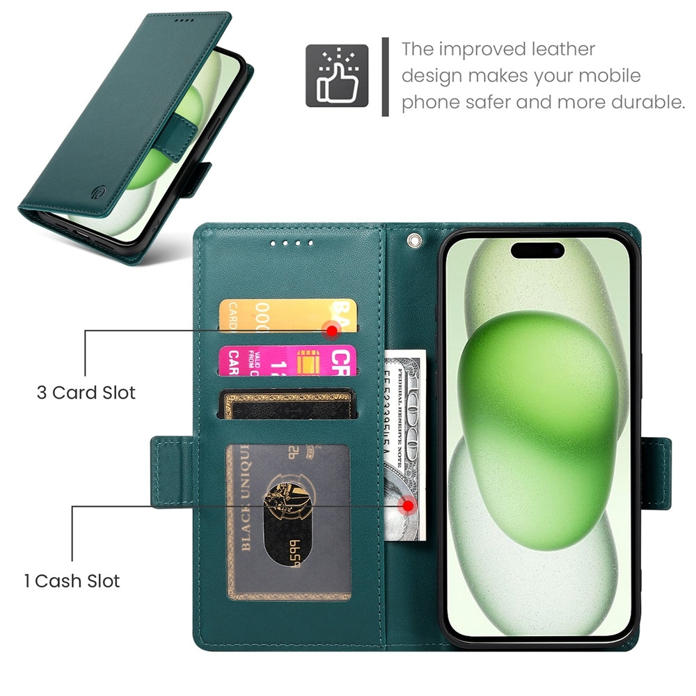 iPhone 15 Plus Magnetic Leather Wallet Case with Card Slots, Stand Function & Full Protection