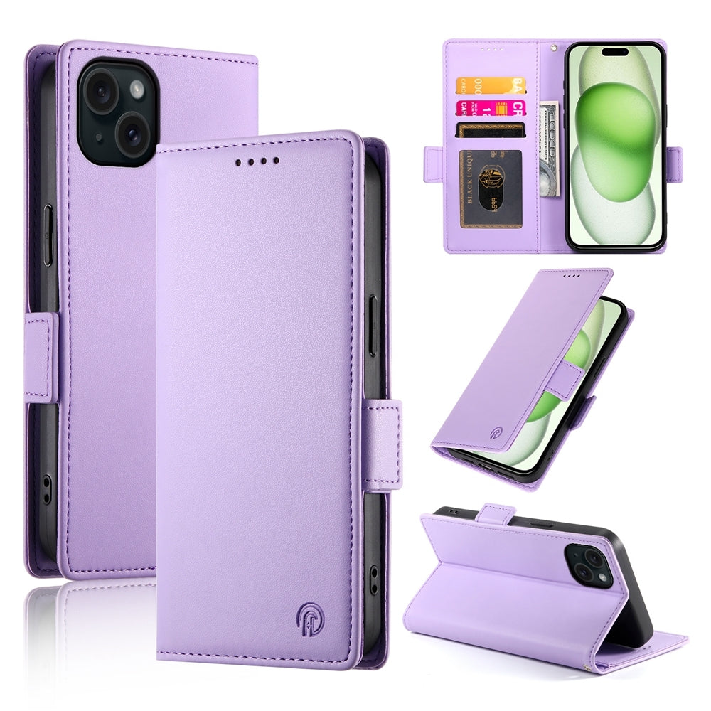 iPhone 15 Plus Magnetic Leather Wallet Case with Card Slots, Stand Function & Full Protection