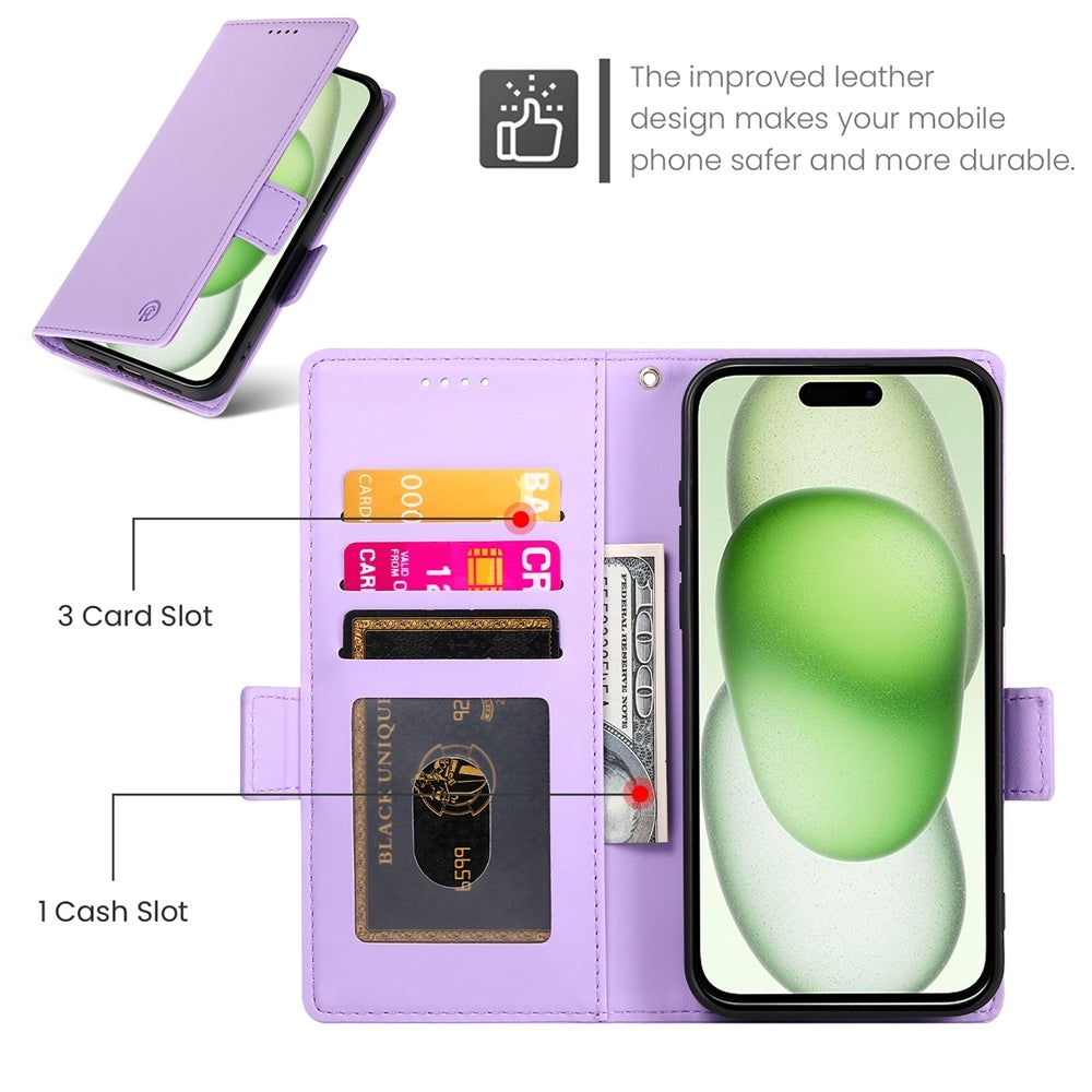 iPhone 15 Plus Magnetic Leather Wallet Case with Card Slots, Stand Function & Full Protection