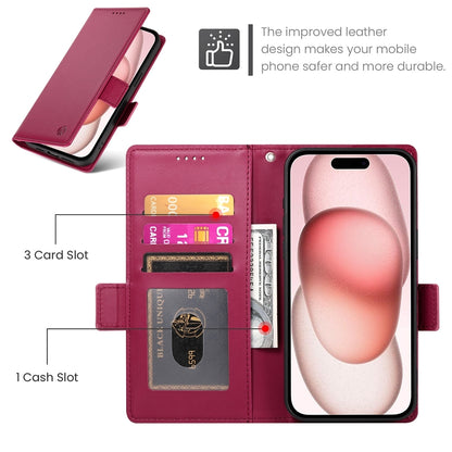 iPhone 15 Magnetic Leather Wallet Case with Card Slots, Stand Function & Full Protection