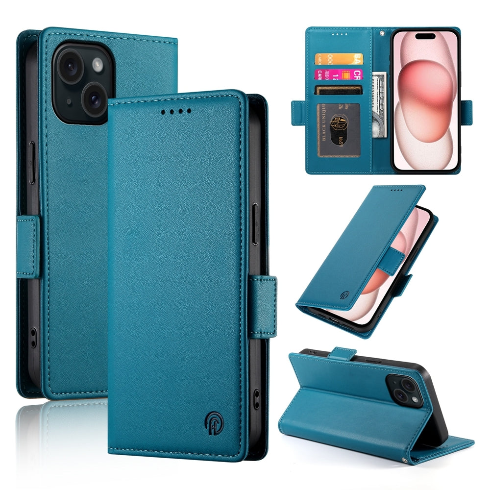 iPhone 15 Magnetic Leather Wallet Case with Card Slots, Stand Function & Full Protection