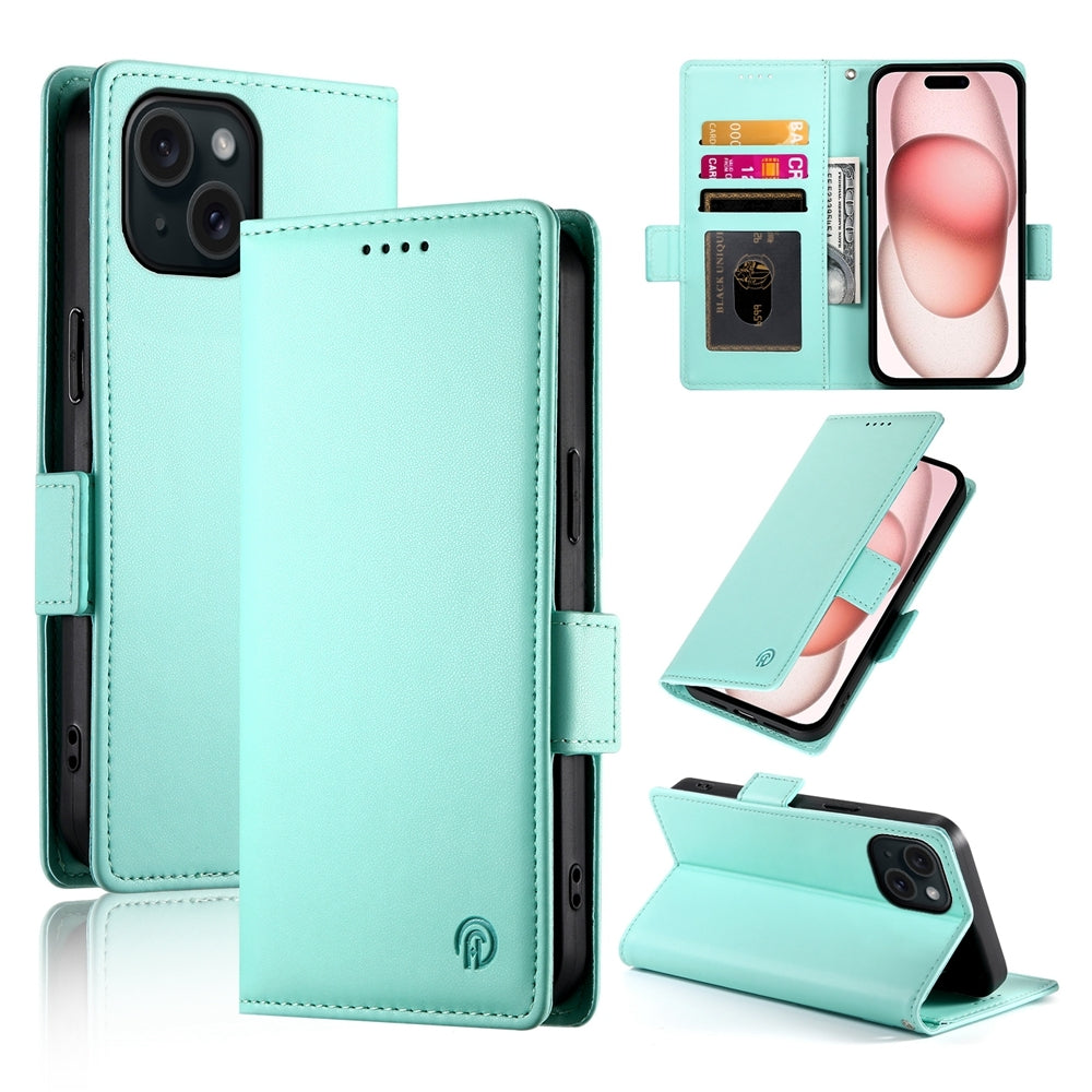 iPhone 15 Magnetic Leather Wallet Case with Card Slots, Stand Function & Full Protection