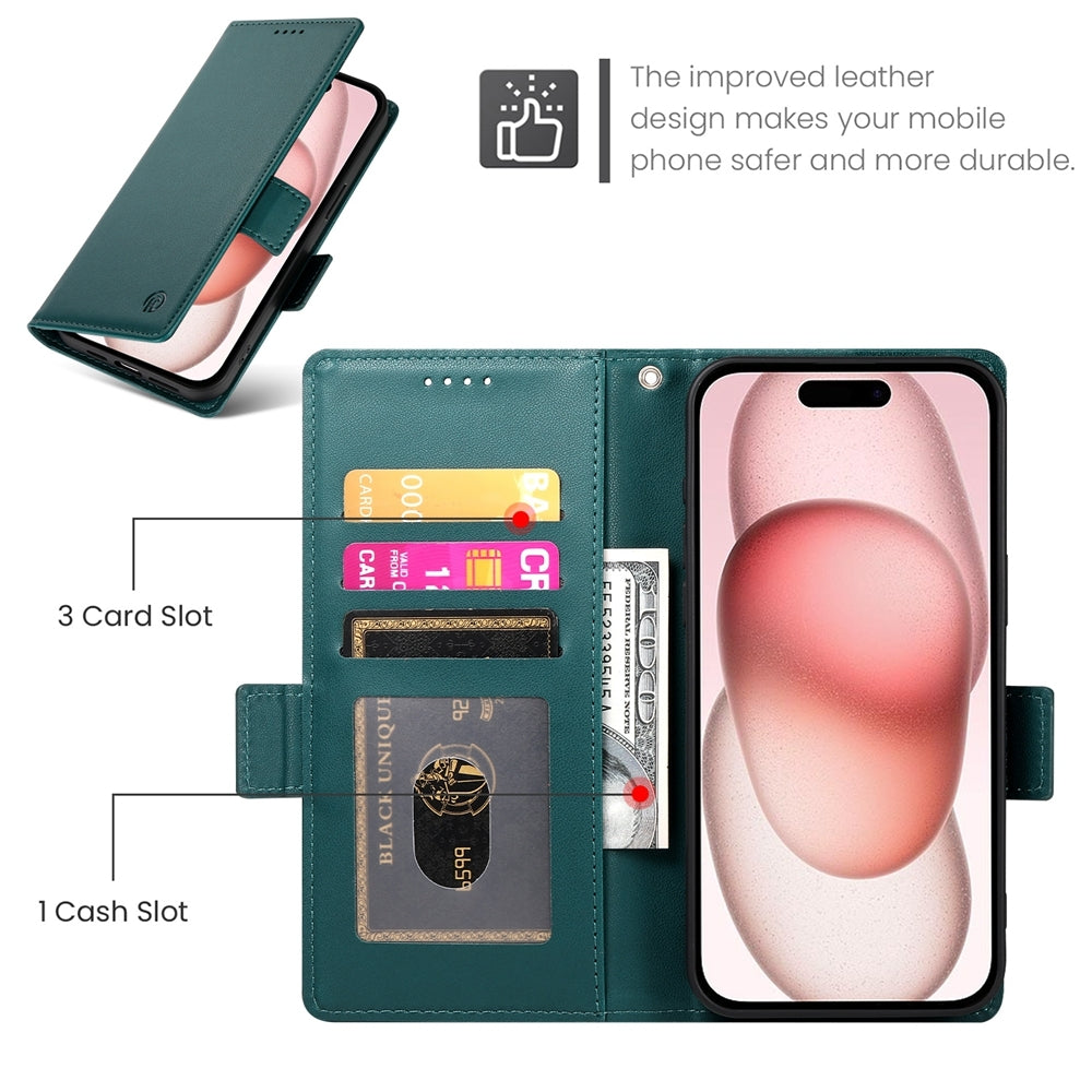 iPhone 15 Magnetic Leather Wallet Case with Card Slots, Stand Function & Full Protection