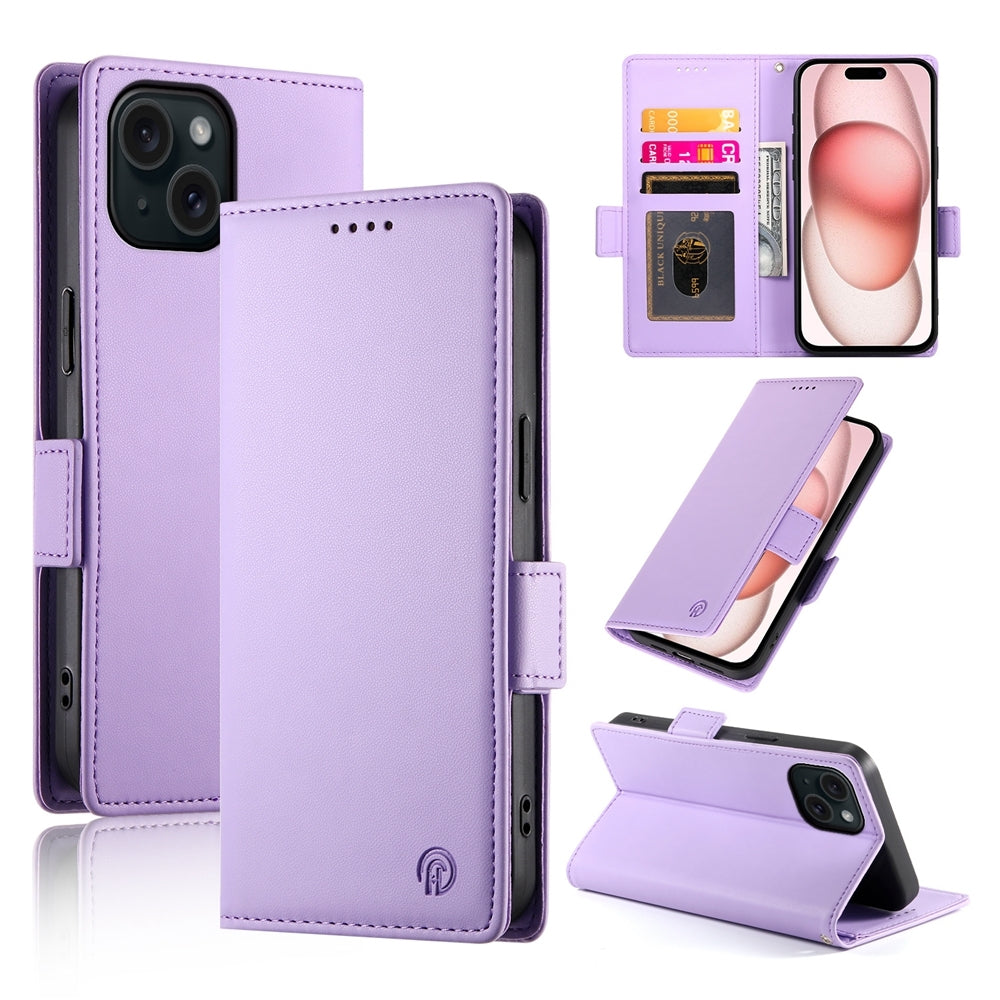 iPhone 15 Magnetic Leather Wallet Case with Card Slots, Stand Function & Full Protection