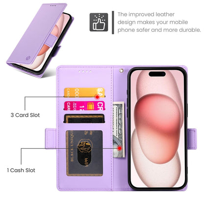 iPhone 15 Magnetic Leather Wallet Case with Card Slots, Stand Function & Full Protection