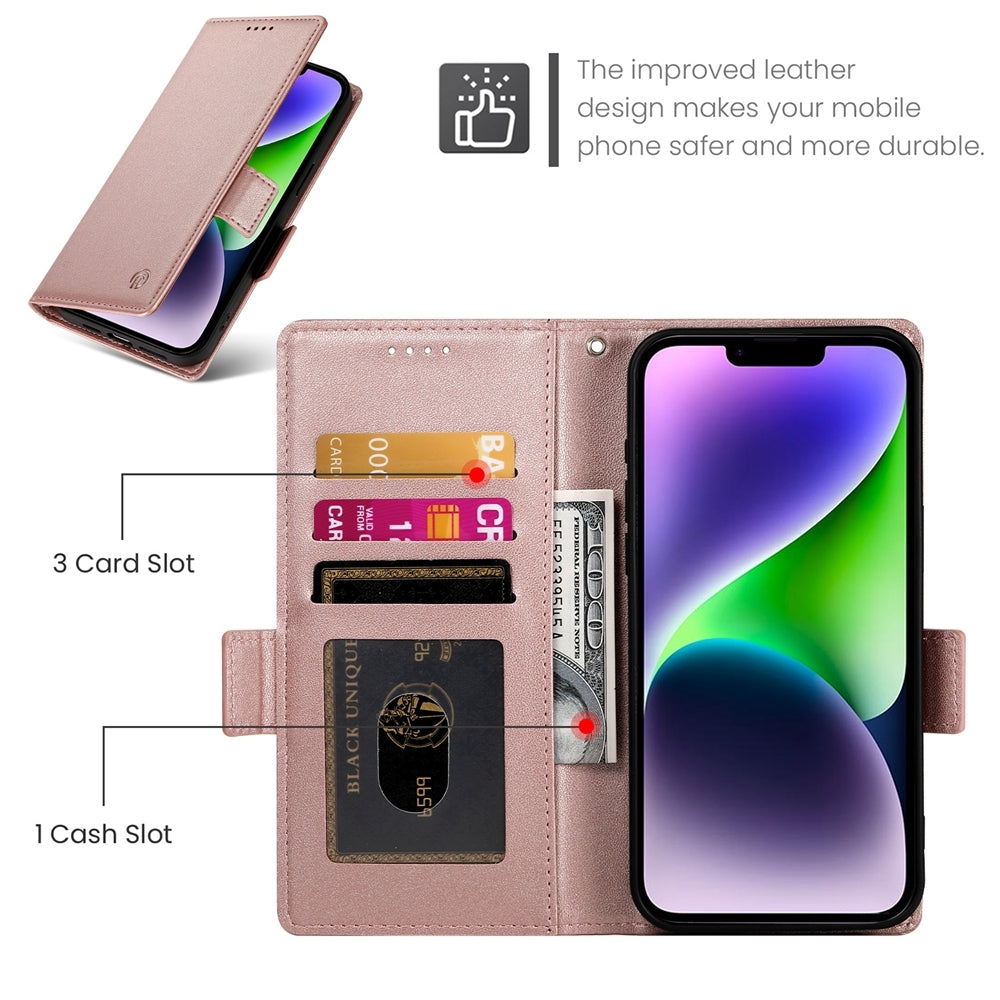 iPhone 14 Plus Magnetic Leather Wallet Case with Card Slots, Stand Function & Full Protection