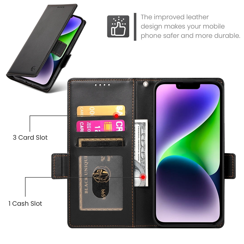 iPhone 14 Plus Magnetic Leather Wallet Case with Card Slots, Stand Function & Full Protection