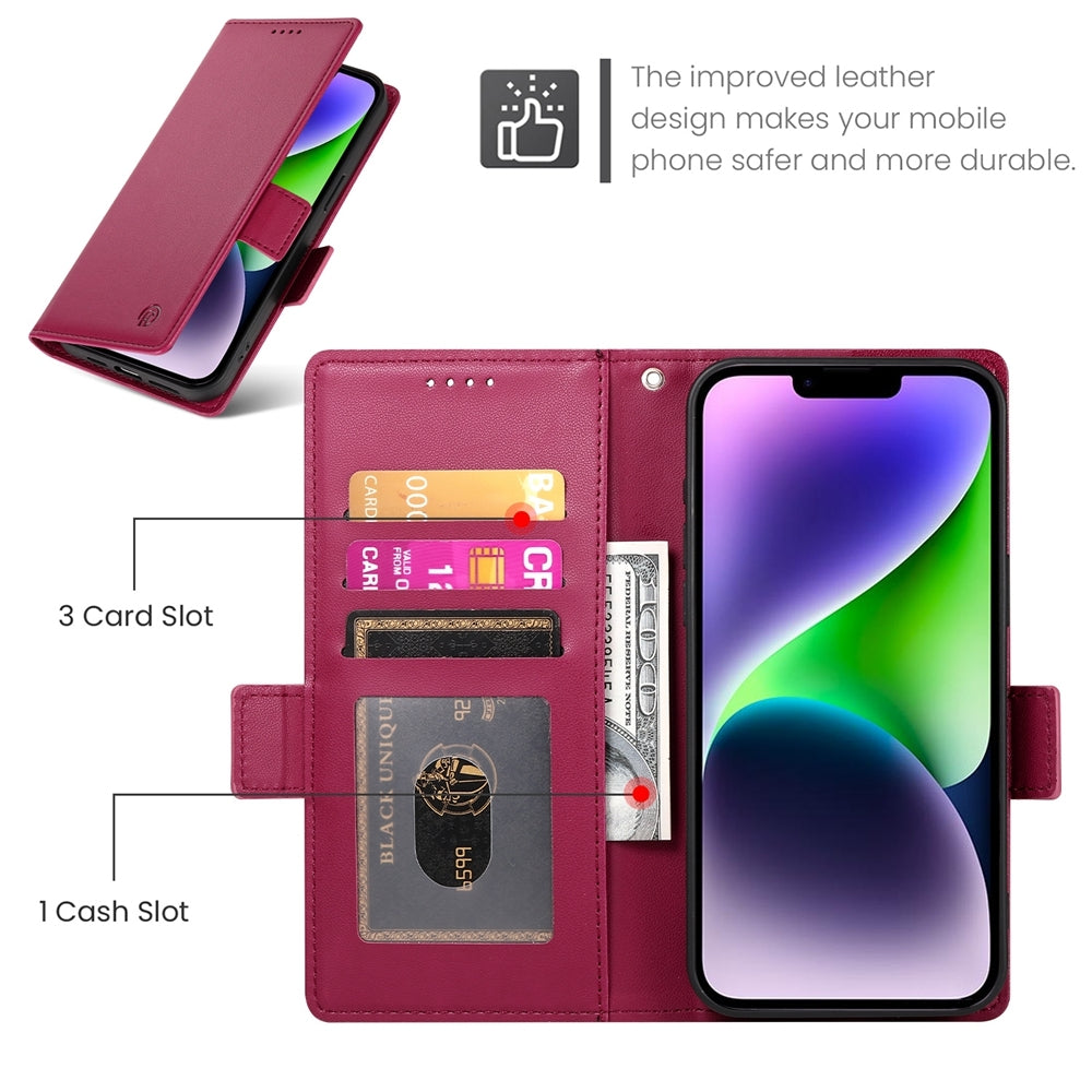 iPhone 14 Plus Magnetic Leather Wallet Case with Card Slots, Stand Function & Full Protection