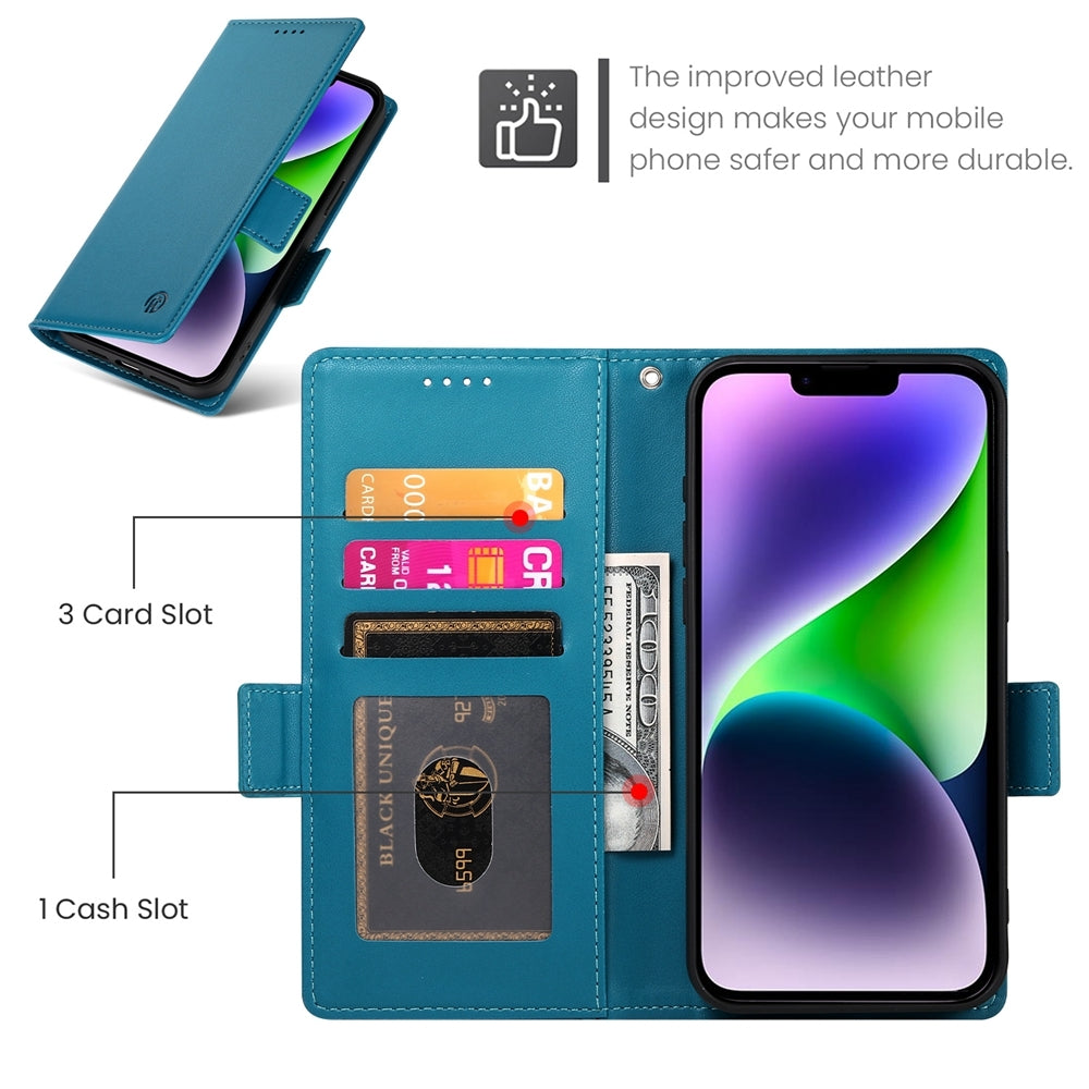 iPhone 14 Plus Magnetic Leather Wallet Case with Card Slots, Stand Function & Full Protection