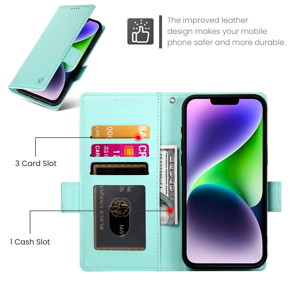 iPhone 14 Plus Magnetic Leather Wallet Case with Card Slots, Stand Function & Full Protection