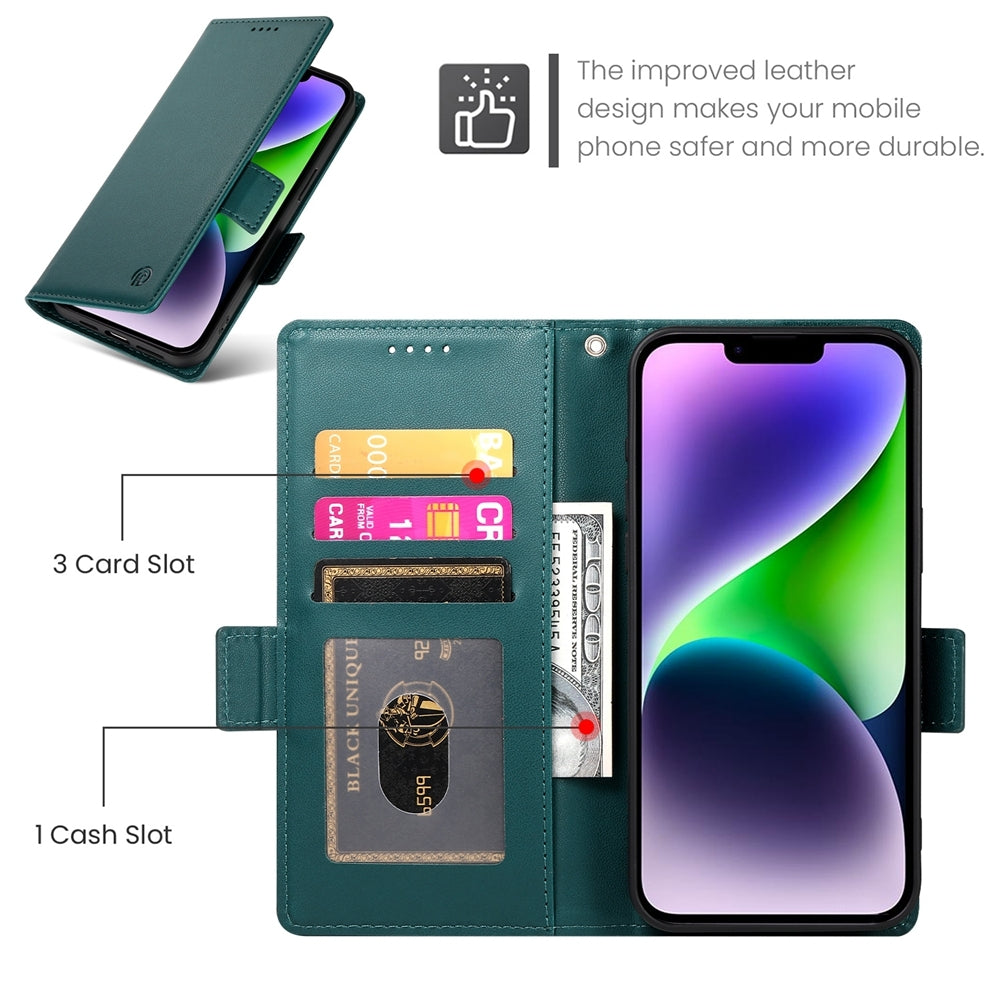 iPhone 14 Plus Magnetic Leather Wallet Case with Card Slots, Stand Function & Full Protection
