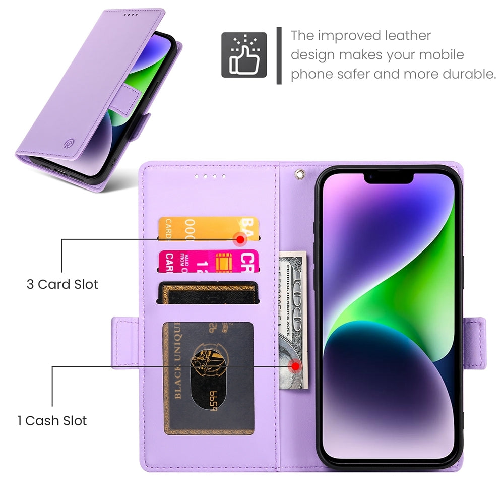 iPhone 14 Plus Magnetic Leather Wallet Case with Card Slots, Stand Function & Full Protection