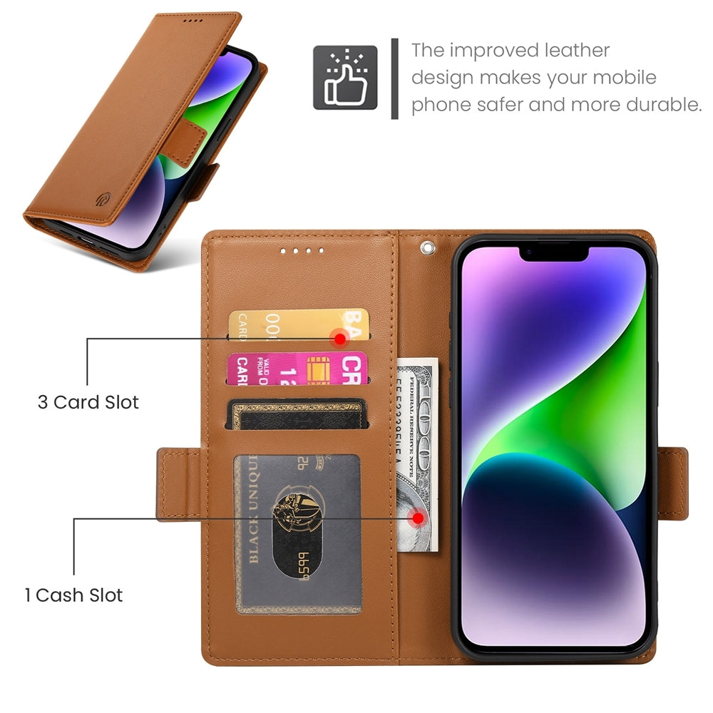 iPhone 14 Plus Magnetic Leather Wallet Case with Card Slots, Stand Function & Full Protection