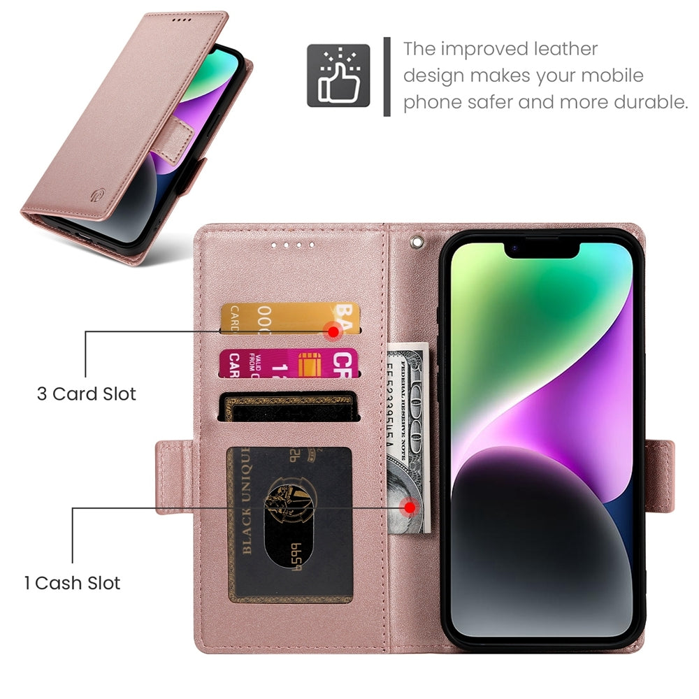 iPhone 14 Magnetic Leather Wallet Case with Card Slots, Stand Function & Full Protection