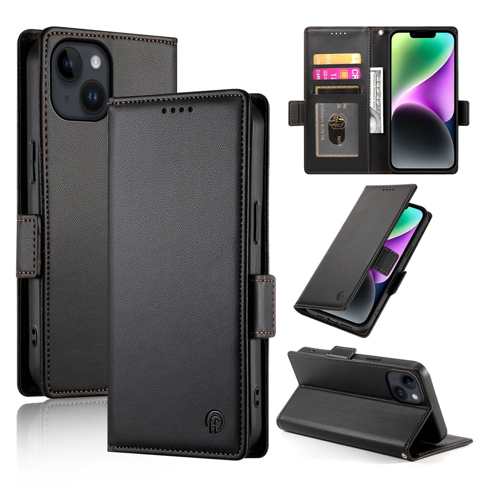 iPhone 14 Magnetic Leather Wallet Case with Card Slots, Stand Function & Full Protection