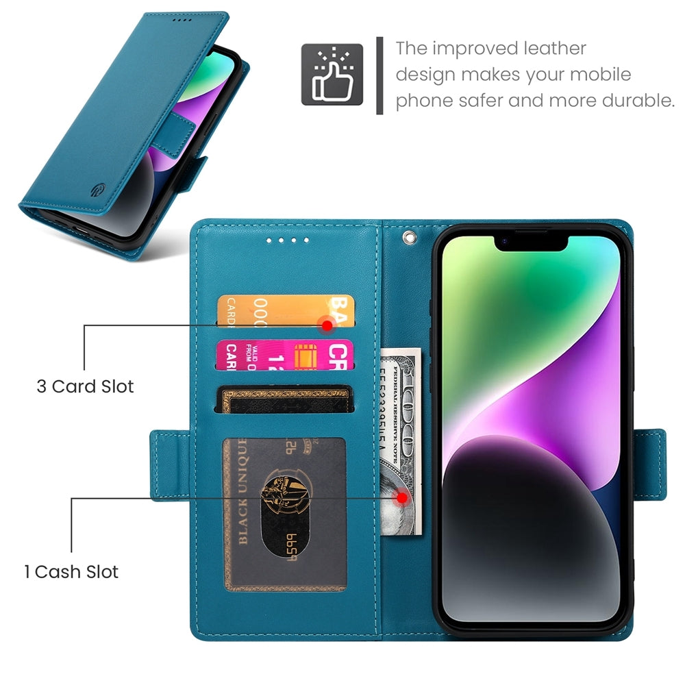 iPhone 14 Magnetic Leather Wallet Case with Card Slots, Stand Function & Full Protection