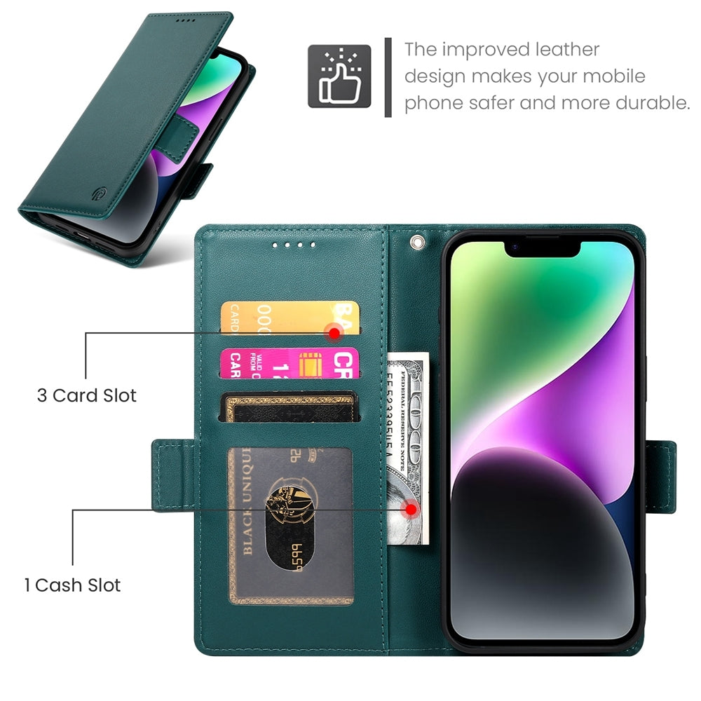 iPhone 14 Magnetic Leather Wallet Case with Card Slots, Stand Function & Full Protection