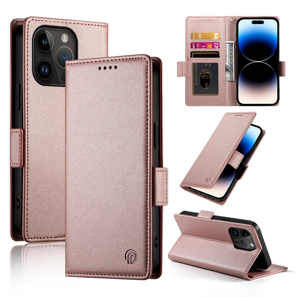 iPhone 14 Pro Magnetic Leather Wallet Case with Card Slots, Stand Function & Full Protection