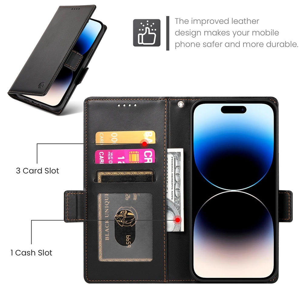 iPhone 14 Pro Magnetic Leather Wallet Case with Card Slots, Stand Function & Full Protection