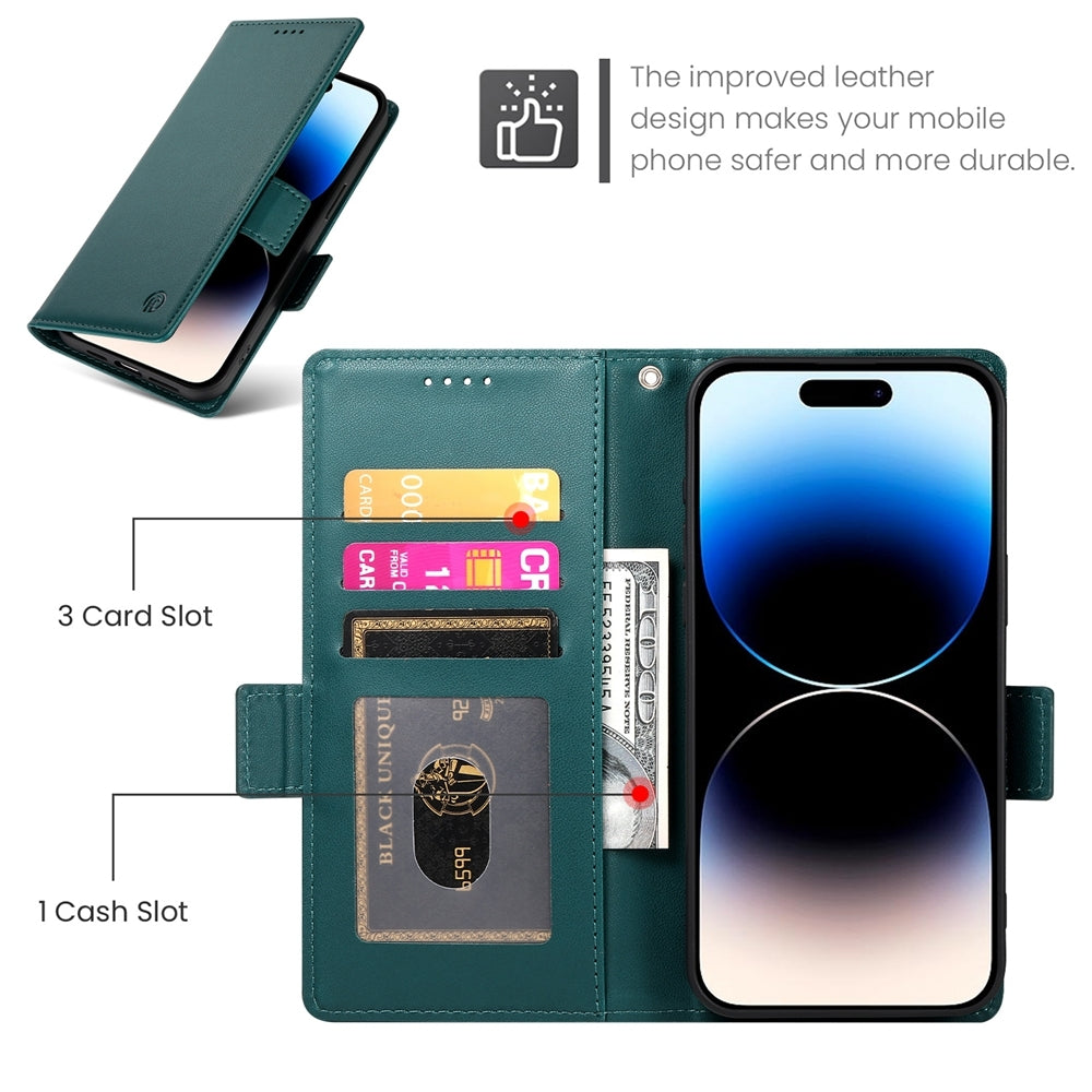 iPhone 14 Pro Magnetic Leather Wallet Case with Card Slots, Stand Function & Full Protection