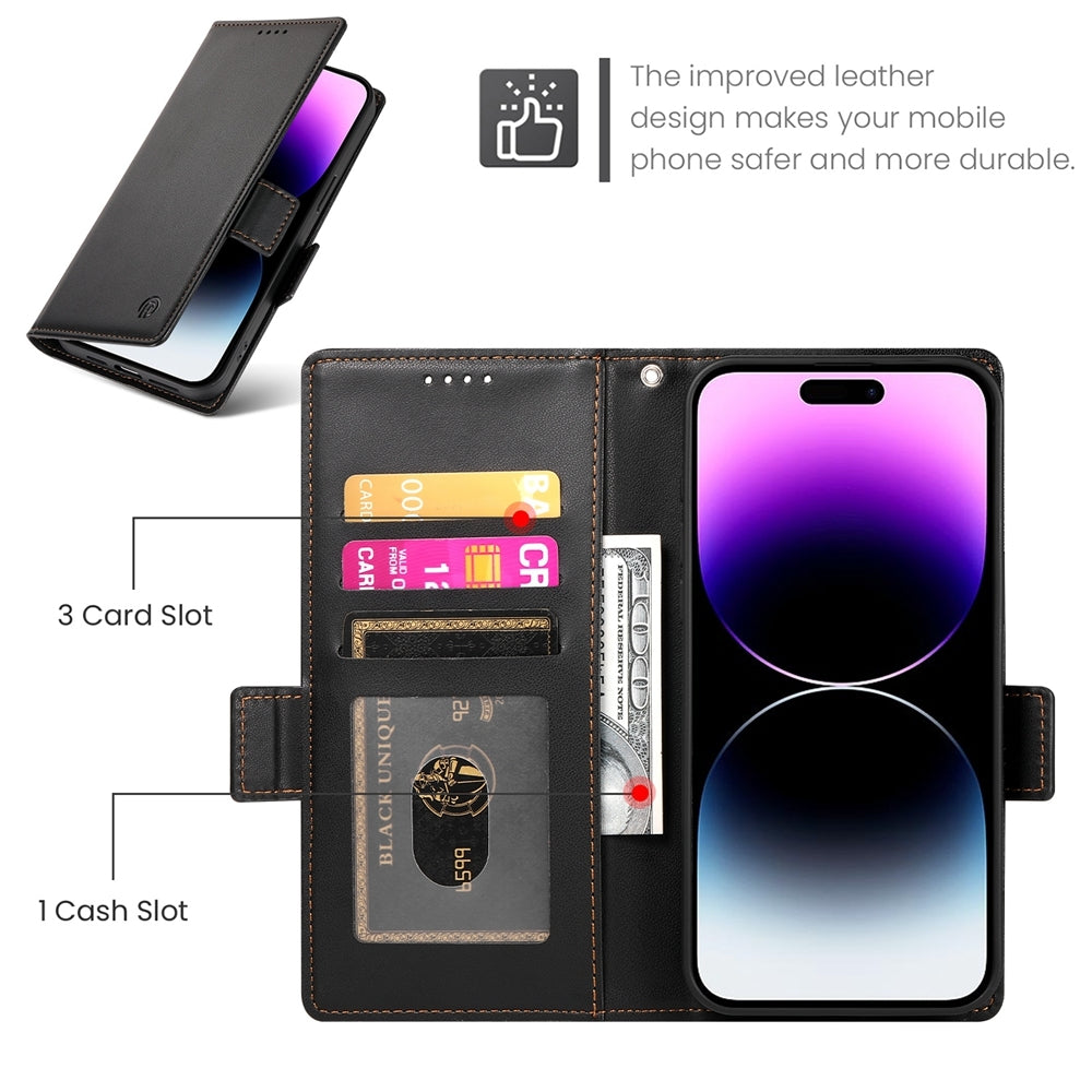 iPhone 14 Pro Max Magnetic Leather Wallet Case with Card Slots, Stand Function & Full Protection