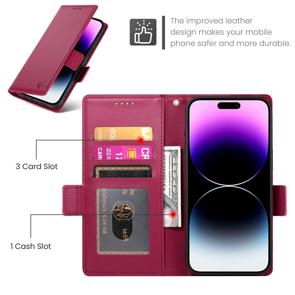 iPhone 14 Pro Max Magnetic Leather Wallet Case with Card Slots, Stand Function & Full Protection