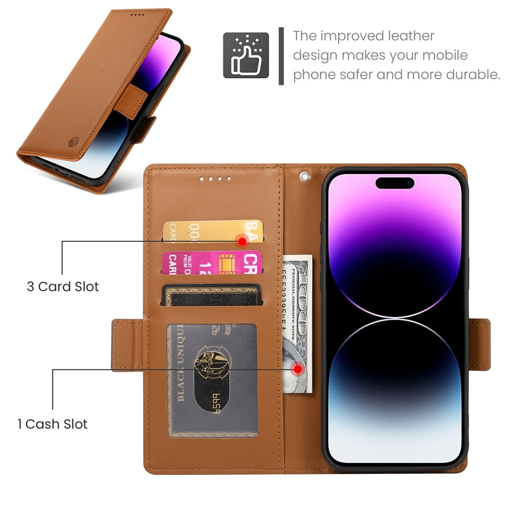 iPhone 14 Pro Max Magnetic Leather Wallet Case with Card Slots, Stand Function & Full Protection