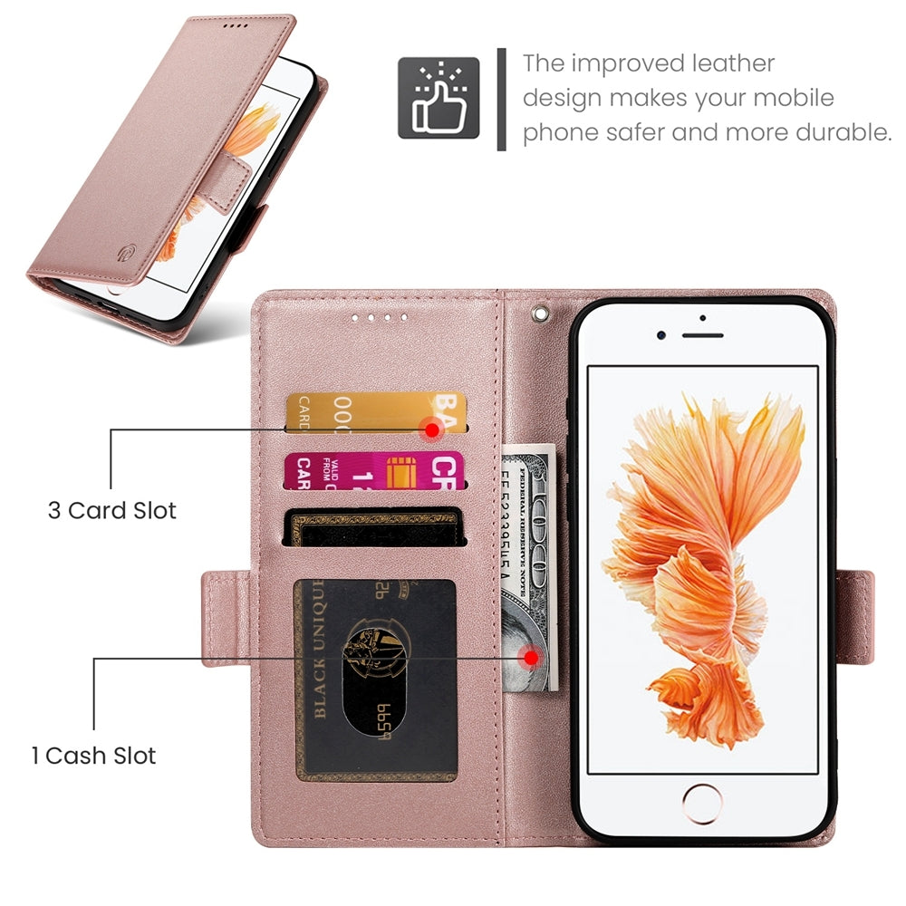iPhone 8 Magnetic Leather Wallet Case with Card Slots, Stand Function & Full Protection