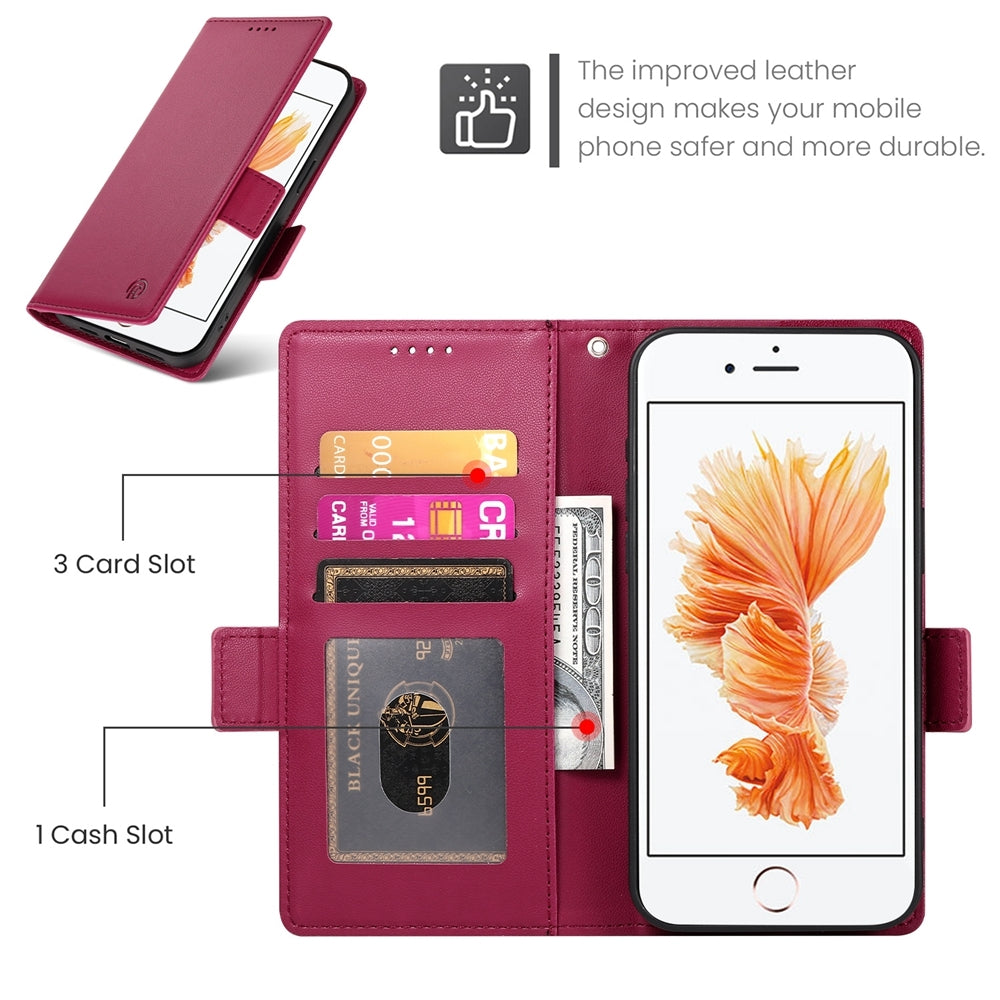 iPhone SE 2022 Magnetic Leather Wallet Case with Card Slots, Stand Function & Full Protection