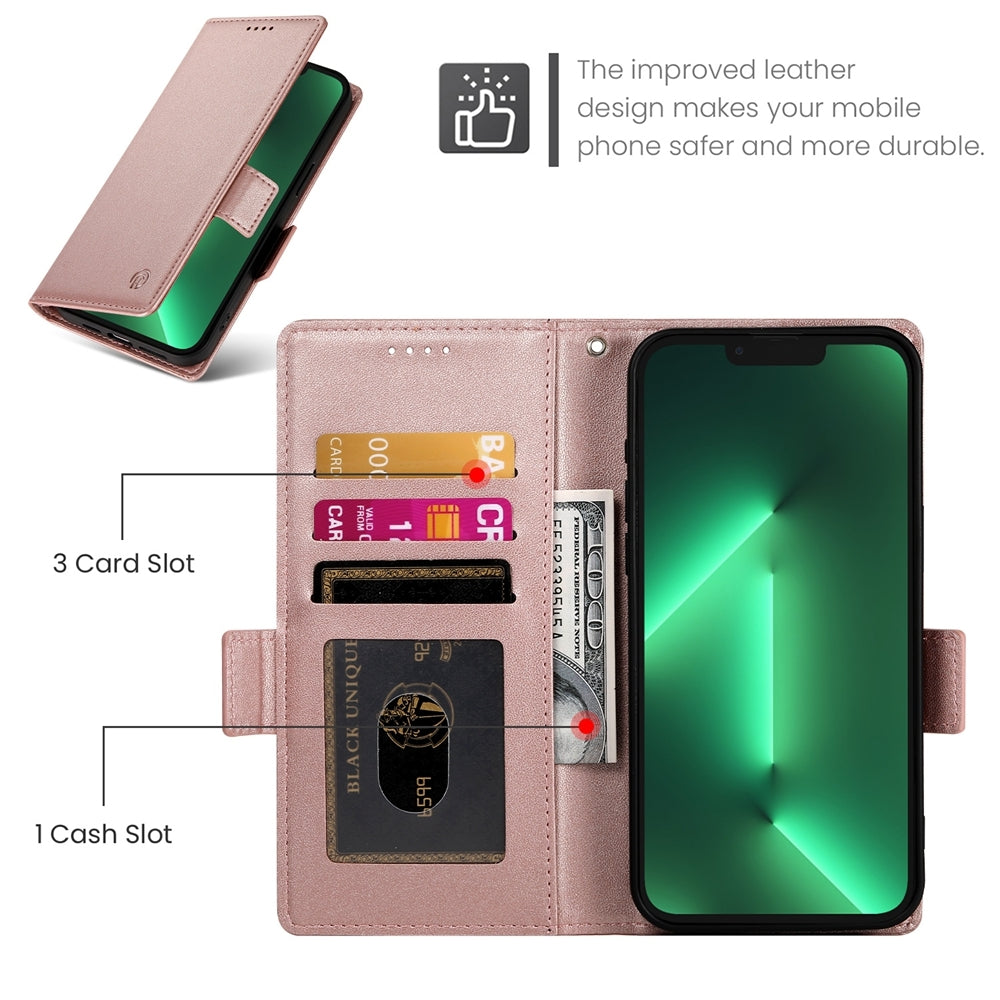 iPhone 13 Pro Magnetic Leather Wallet Case with Card Slots, Stand Function & Full Protection