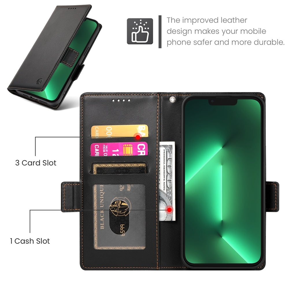 iPhone 13 Pro Magnetic Leather Wallet Case with Card Slots, Stand Function & Full Protection