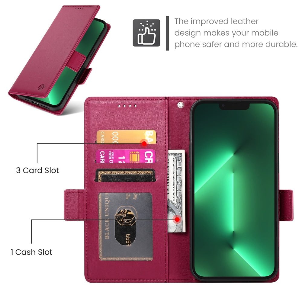 iPhone 13 Pro Magnetic Leather Wallet Case with Card Slots, Stand Function & Full Protection