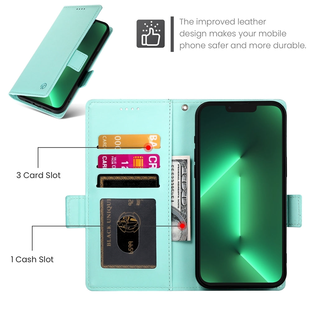 iPhone 13 Pro Magnetic Leather Wallet Case with Card Slots, Stand Function & Full Protection