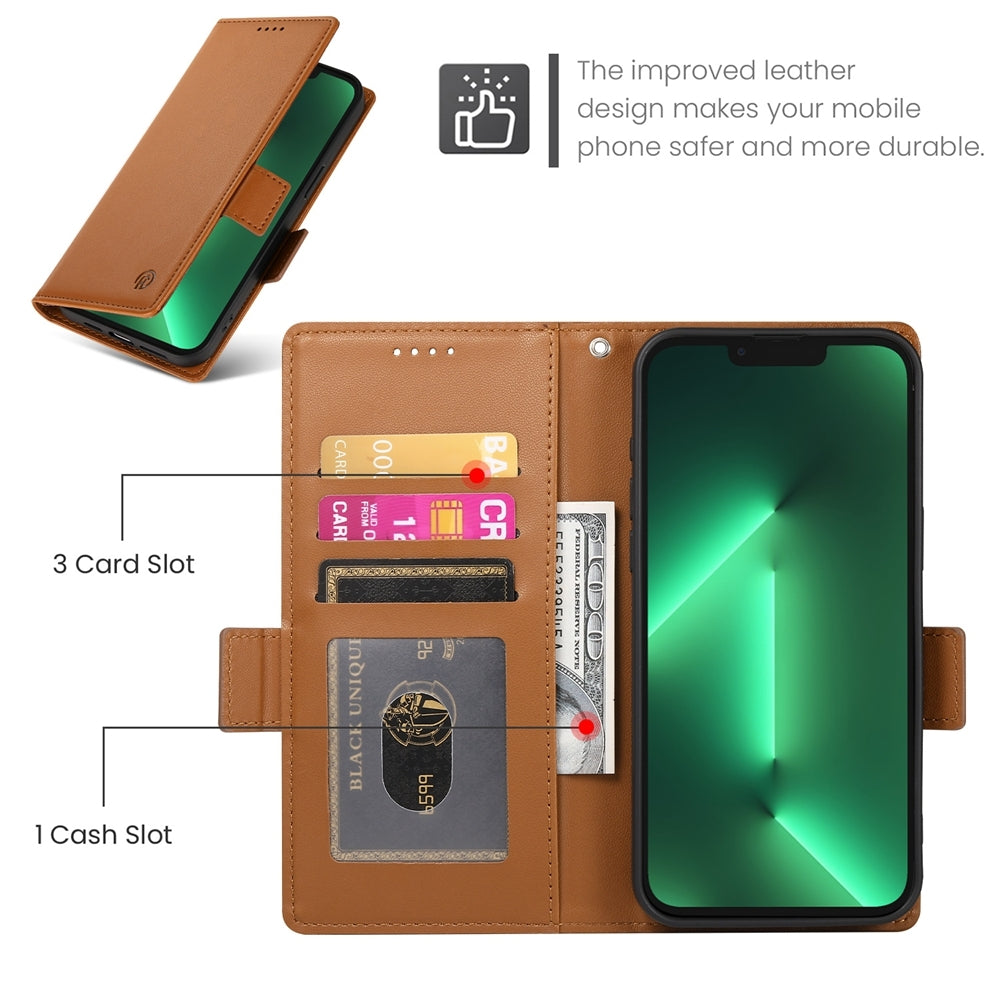 iPhone 13 Pro Magnetic Leather Wallet Case with Card Slots, Stand Function & Full Protection