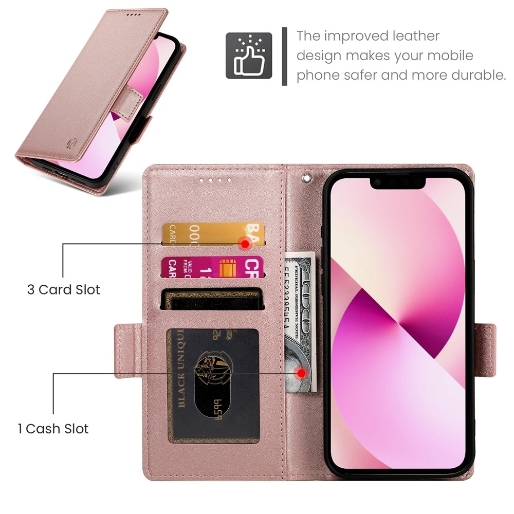 iPhone 13 Magnetic Leather Wallet Case with Card Slots, Stand Function & Full Protection