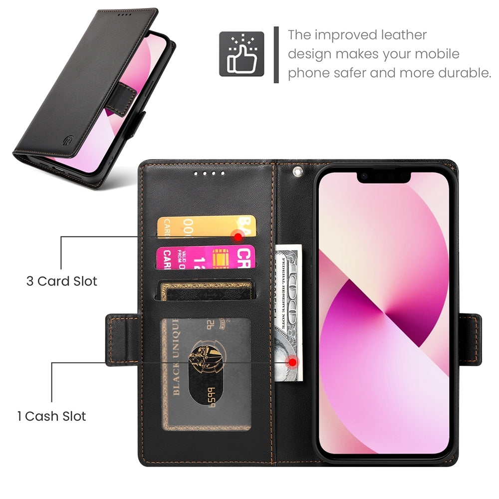 iPhone 13 Magnetic Leather Wallet Case with Card Slots, Stand Function & Full Protection