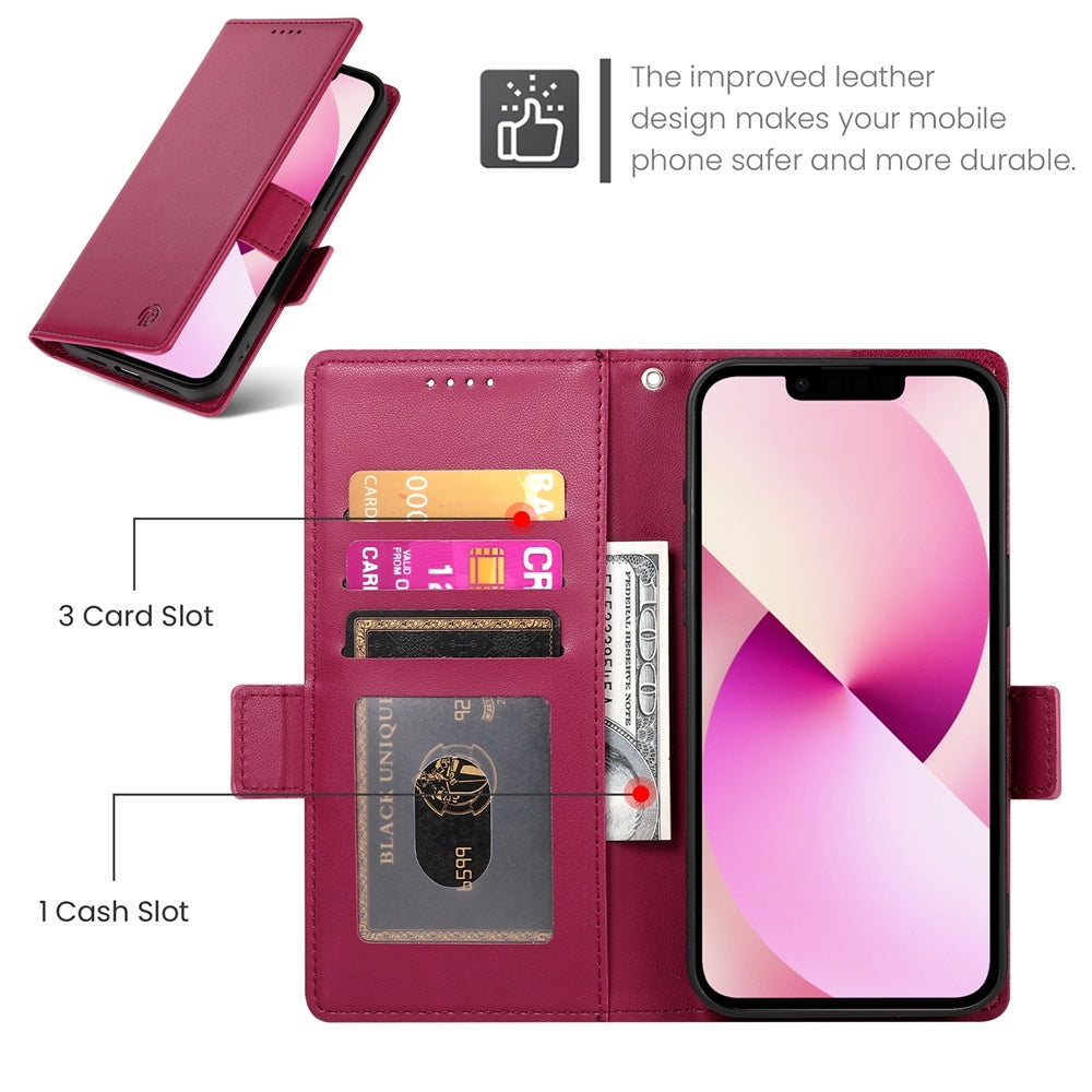 iPhone 13 Magnetic Leather Wallet Case with Card Slots, Stand Function & Full Protection