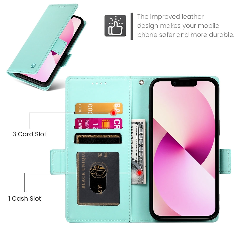 iPhone 13 Magnetic Leather Wallet Case with Card Slots, Stand Function & Full Protection