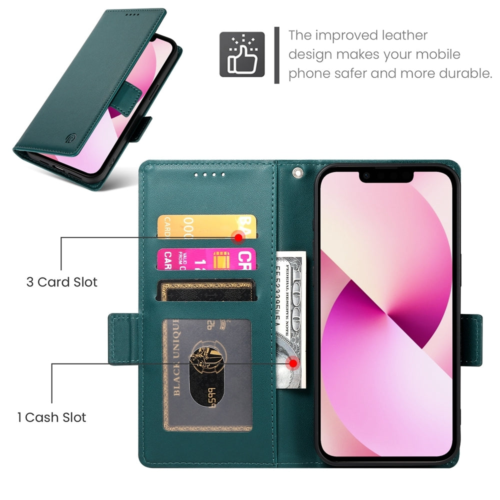 iPhone 13 Magnetic Leather Wallet Case with Card Slots, Stand Function & Full Protection
